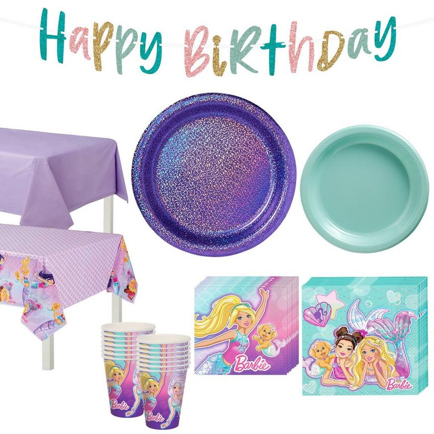 Iridescent Barbie Mermaid Birthday Party Tableware Kit
